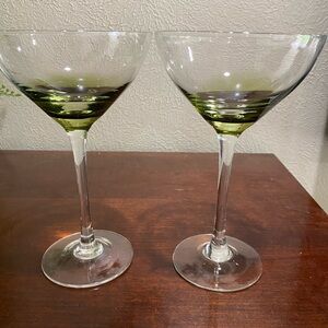 Set of 2, Rare, Vintage, Pier 1, Elemental Green Stemmed Cocktail Glasses